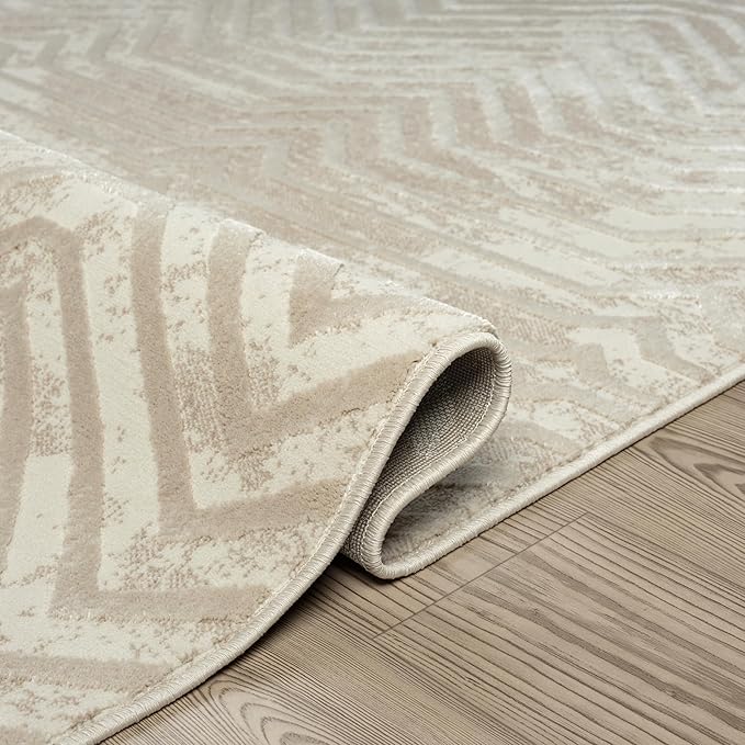 Abani Terra Cream 4' x 6' Area Rug for Living Room, Bedroom - Geometric Lines Pattern - Durable & Easy to Clean