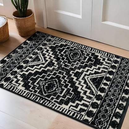 Rugshop Southwestern Black and White Tribal Area Rug – Geometric Diamond Pattern Carpet for Living Room, Bedroom, or Entryway – Boho Rustic Soft Floor Decor 2' x 3' Black