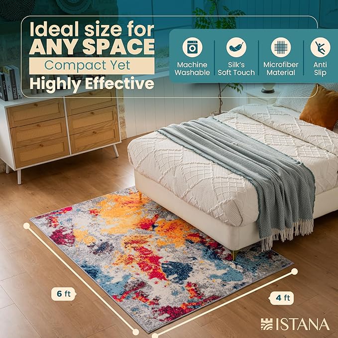 Istana 4x6 Area Rug - Multi Colors Rugs for Living Room 4x6 - Foldable Rugs for Bedroom - Stain Resistant Washable Rug - Eco-Friendly Boho Area Rugs - Easy to Clean Living Room Rug 4 x 6