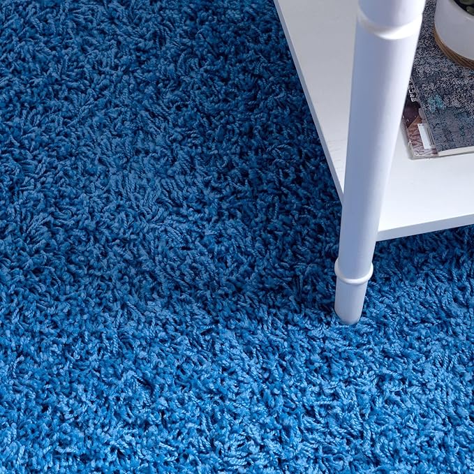 Unique Loom Solid Shag Collection Area Rug (4' 1" Round, Periwinkle Blue)