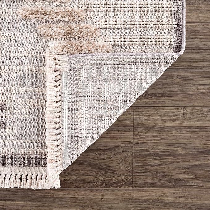 Hauteloom Maulawin Farmhouse Living Room Bedroom Southwestern Tribal Area Rug - Soft Shaggy High Low Carpet - High Pile - Bohemian, Boho - Gray, Brown, Beige, Cream - 6'7" x 9'