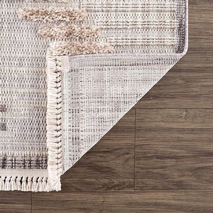 Hauteloom Maulawin Farmhouse Living Room Bedroom Southwestern Tribal Area Rug - Soft Shaggy High Low Carpet - High Pile - Bohemian, Boho - Gray, Brown, Beige, Cream - 6'7" x 9'