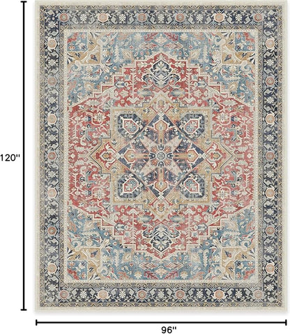 RUGGABLE Washable Vintage Area Rug – Kamran Cayenne Red 8x10, Stain-Resistant, Non-Slip – Large Machine Washable Rugs for Living Room, Bedroom, Hallway, Entryway & Office–with Cushioned Pad