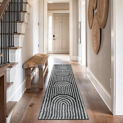 Rugshop Abstract Arch Shag Runner Rug Anthracite Dark Gray 2' 3" x 8' Perfect for Hallways, Kitchens, or Behind The Sofa