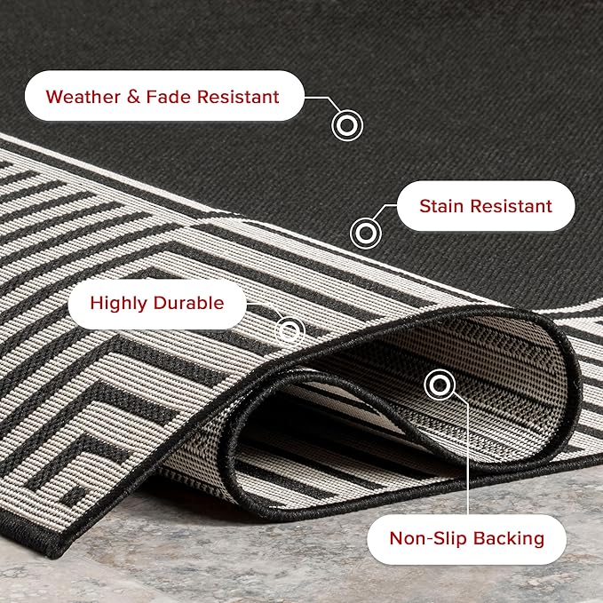 Nuloom Asha Black/Ivory, 4' x 6', Casual, Striped Border, Soft and Cozy, High Traffic, Stain Resistant, Easy Clean, Durable Area Rug for Indoor/Outdoor Patio, Deck, Porch, Garden, Courtyard