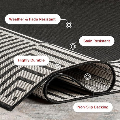 Nuloom Asha Black/Ivory, 4' x 6', Casual, Striped Border, Soft and Cozy, High Traffic, Stain Resistant, Easy Clean, Durable Area Rug for Indoor/Outdoor Patio, Deck, Porch, Garden, Courtyard