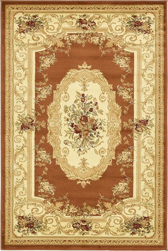 Rugs.com Chateau Collection Rug – 4' x 6' Brick Red Medium Rug Perfect for Entryways, Kitchens, Breakfast Nooks, Accent Pieces