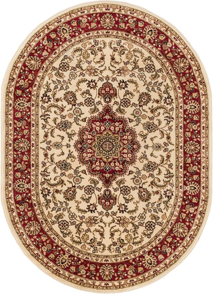 Well Woven Barclay Collection Medallion Kashan Ivory 6x9 Oval Rug - for Living Room, Bedroom, and Dining Room