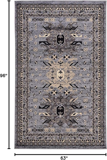 Unique Loom Taftan Collection Border Geometric Tribal Inspired Design Area Rug (5' 0 x 8' 0 Rectangular, Gray/ Black)