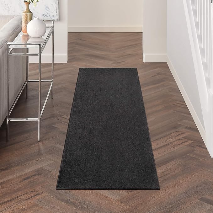 Nourison Home Nourison Essentials Black 2' x 6' Area Rug - Easy Clean, Non Shedding, Bed Room, Living Room, Dining Room, Kitchen (6' Runner)