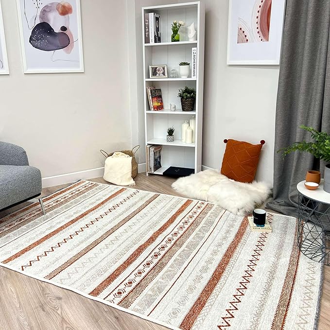 Alfa Rich 3x5 Beige Terracotta Washable Area Rugs for Living Room Bedroom Kitchen Cotton Runner