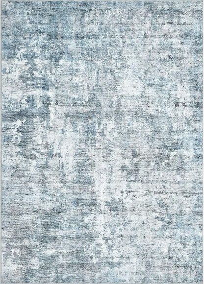 7x9 Area Rug for Living Room Washable Abstract Vintage Soft Thin Indoor Floor Non-Slip Carpet for Bedroom Dining Room Blue Grey