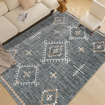 ILANGO Area Rug 9'x12' for Living Room Bedroom Washable Moroccan Boho Rugs for High Traffic Area Non Slip & Non-Shedding Rugs Fade Resistant Carpet for Kitchen Office