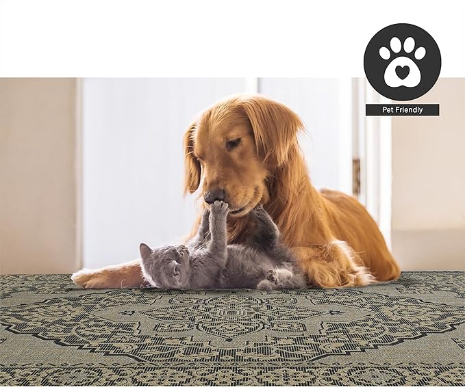 FH Home Flat Woven Outdoor Rug - Waterproof, Easy to Clean, Stain Resistant - Premium Polypropylene Yarn - Vintage - Porch, Deck, Balcony,Laundry Room - Ankara - Charcoal - 2ft 8in x 4 ft 11in