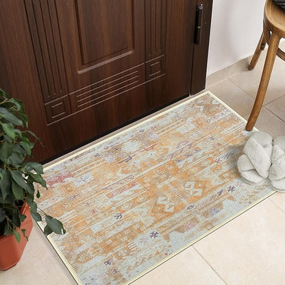 GLN Rugs Traditional Collection - Machine Washable Area Rug, Traditional Washable, Non Slip, Low Pile Chenille Rug, Living Room, Bedroom, Kitchen Rug (2' x 3' Sand/Light Gray)
