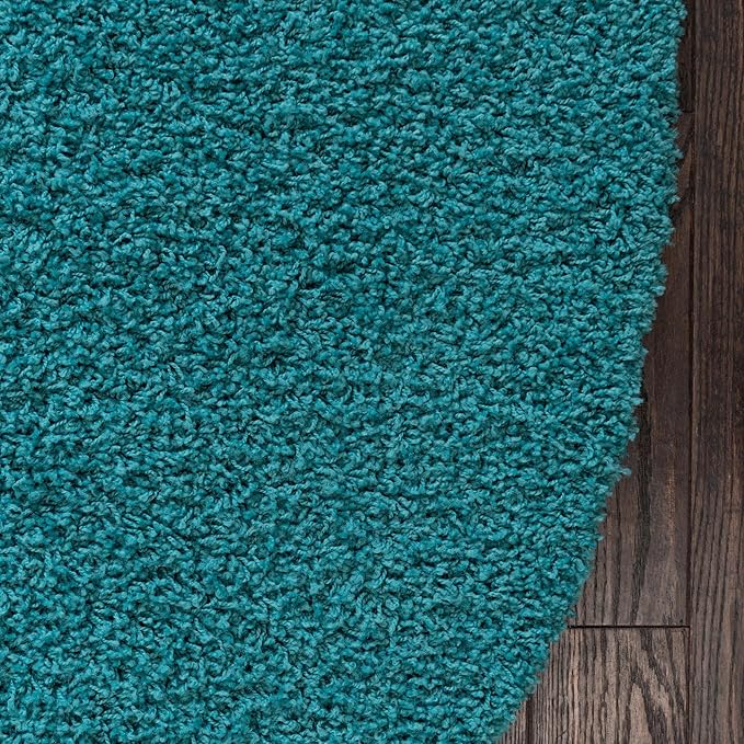 Unique Loom Solid Shag Collection Area Rug (8' x 10' Oval, Deep Aqua Blue)