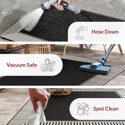 Nuloom Asha Black/Ivory, 9'6" x 12', Casual, Striped Border, Soft and Cozy, High Traffic, Stain Resistant, Easy Clean, Durable Area Rug for Indoor/Outdoor Patio, Deck, Porch, Garden, Courtyard
