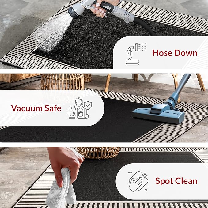 Nuloom Asha Black/Ivory, 4' x 6', Casual, Striped Border, Soft and Cozy, High Traffic, Stain Resistant, Easy Clean, Durable Area Rug for Indoor/Outdoor Patio, Deck, Porch, Garden, Courtyard