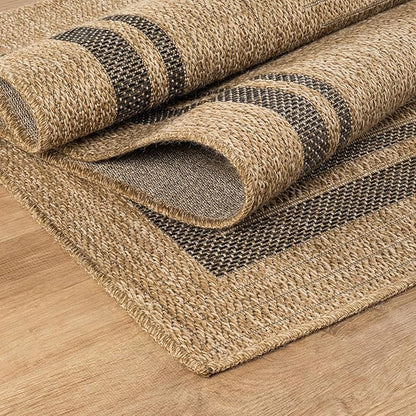 Beverly Rug Easy Jute Bordered Rug 9x12 Washable Large Indoor Outdoor Area Rugs for Living Dining Room Patio Office Stain Resistant Non Shedding Casual Indoor Outside Carpet 9 x 12 Natural