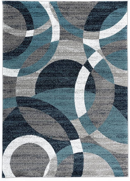Rugshop Blue Modern Geometric Indoor Large Area Rug, Overlapping Circle Pattern, Fade Resistant, Non-Shedding, for Living Room, Dining Room and Family Room, 7'10" x 10'2"