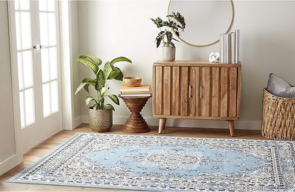 Home Dynamix Premium Sakarya Traditional Medallion Border Area Rug, Blue, 7'8"x10'7" Rectangle