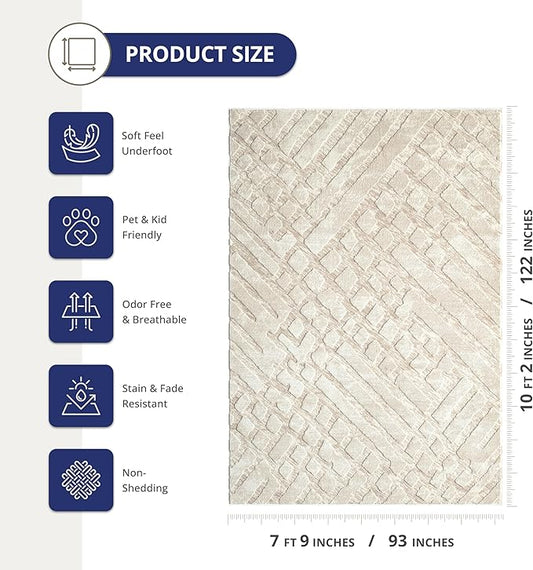 Abani Terra Cream Area Rug for Living Room, Bedroom - Rustic Modern Pattern - 8' x 10' - Durable & Easy to Clean