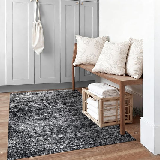Black Rugs for Kitchen Bathroom,Boho Abstract Small Area Rugs for Bedroom,Black and White,3x5
