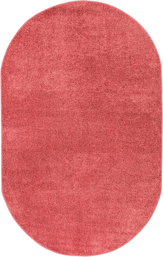 Eyely UES100E-5OV Haze Solid Low-Pile Red 5 ft. x 8 ft. Oval Area Rug, Pet Friendly, Stain Resistant, Easy Cleaning, for Bedroom, Living Room, Kitchen