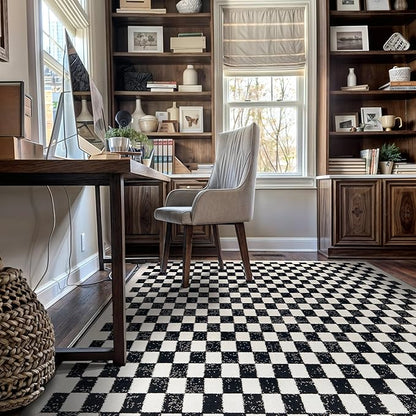 Rugshop Black and White Checkered Area Rug – High-Contrast Grid Pattern Carpet for Living Room, Bedroom, or Dorm – Trendy Contemporary Soft Floor Décor 4' x 6' Black