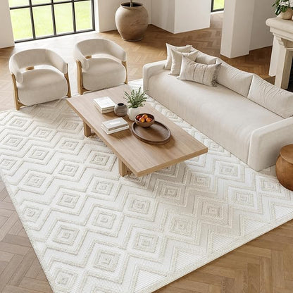 Nourison Home Versatile Ivory White 7' x 10' Area Rug - Easy Clean, Non Shedding, Bed Room, Living Room, Dining Room, Kitchen (7' x 10')