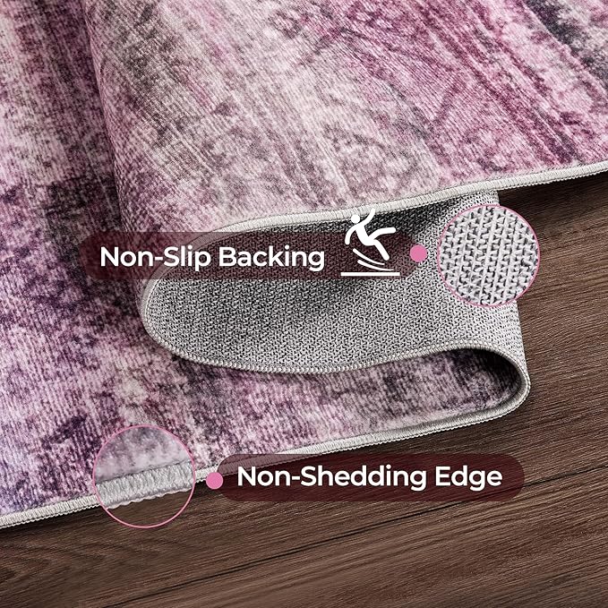 Kokia Abstract Area Rugs 10x14 Bedroom Washable Decor Low Pile Fluffy Non-Slip Non-Shedding Indoor Red Carpet Foldable Stain Resistant Floor Mat Living Room Dining Room, Oslo Orchid Peony