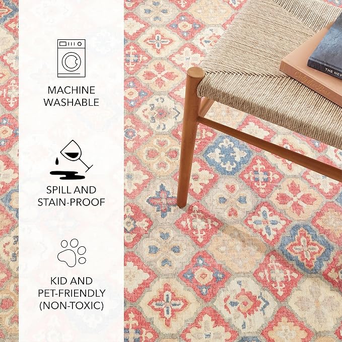 Dash and Albert Pali Machine Washable Area Rug - 5' x 8' Multicolor - Geometric Accent Rug - Anti-Slip Backing, Lightweight, Machine Washable, High Traffic Areas Kitchen, Mudroom, Laundry Room
