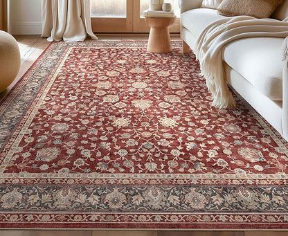 Well Woven Asha Rome Red 9'10" x 13' Area Rug - Oriental Floral Pattern, Easy Clean, Floor-Friendly Backing - for Living Room, Bedroom, and Dining Room