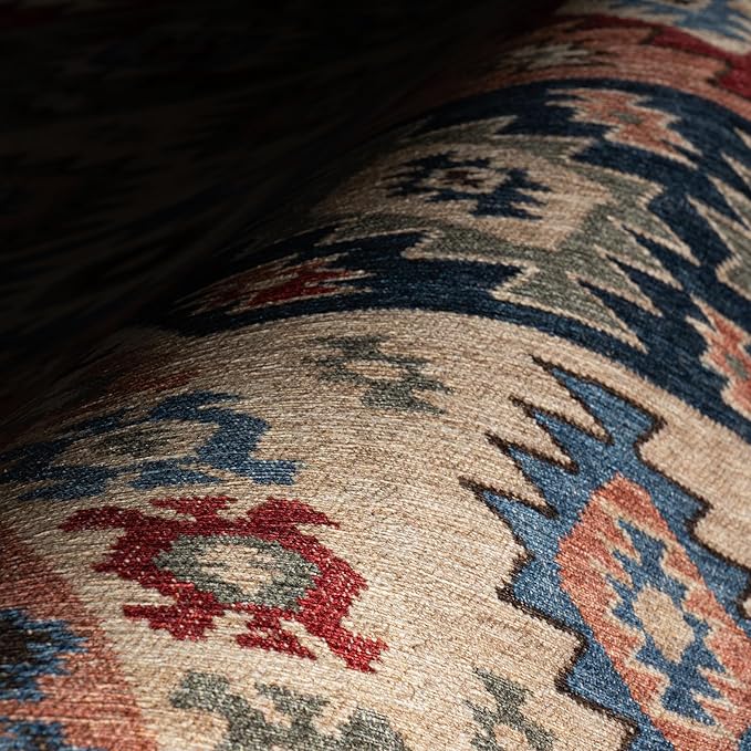 Dash & Albert Balsam Kilim Multi Machine Washable Rug, 6 X 9 Feet, Red Geometric Pattern