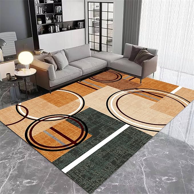 Modern Wavy Circles Area Rug 6x9ft, Geometric Design Low Pile Carpet, Soft & Non-Slip Washable Mat for Living Room, Bedroom, Dining Room