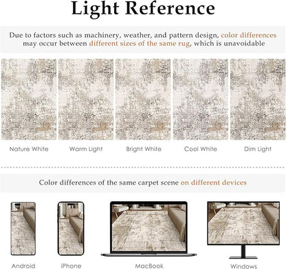 10x12 Area Rug Brown Grey Abstract Living Room Bedroom Washable Carpet Neutral Modern Non Slip Soft Low Pile Indoor Large Throw Rug for Dining Room Office