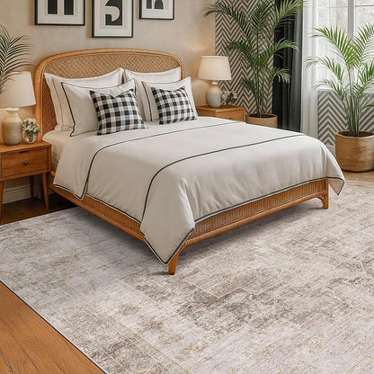 Farmhouse Area Rugs 8x12 for Living Room - Abstract Medallion Rug for Bedroom, Dining Room Under Table, Washable Non Slip, Fade & Stain Resistance