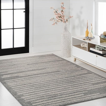 JONATHAN Y Khalil Modern Berber Stripe Gray/Cream Indoor Area Rug, 5x8, Contemporary, Bohemian, Easy-Cleaning for Living Room, Bedroom, Kitchen, Pet Friendly, Non-Shedding (MOH207G-5)