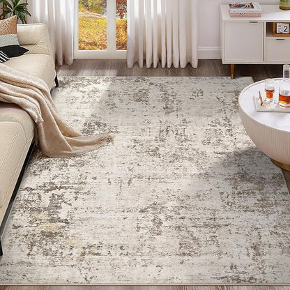 10x12 Area Rug Living Room Rugs - Washable Neutral Modern Abstract Soft Thin Large Rug Indoor Floor No Slip Rug Carpet for Bedroom Under Dining Table Home Office Decor - Dark Brown