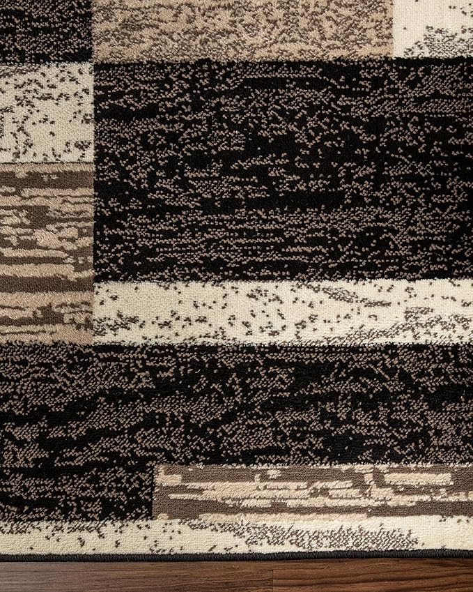 SUPERIOR Indoor Area Rug, Jute Backed, Modern Geometric Patchwork Floor Decor for Bedroom, Office, Living Room, Entryway, Hardwood Floors, Rockwood Collection, 9' x 12', Chocolate
