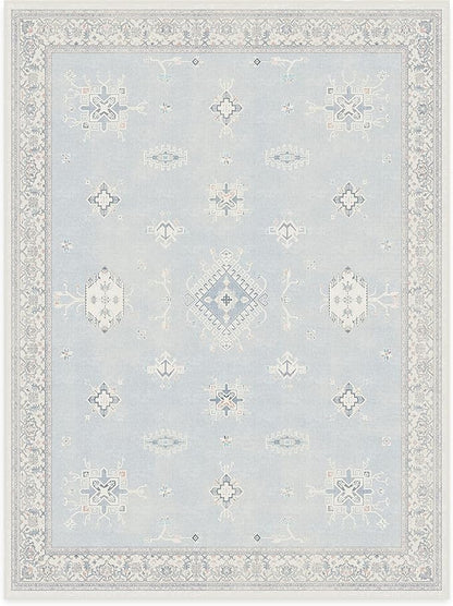 RUGGABLE Washable Vintage Area Rug – Verena Soft Blue 9x12, Stain-Resistant, Non-Slip – Large Machine Washable Rugs for Living Room, Bedroom, Hallway, Entryway & Office–with Cushioned Pad