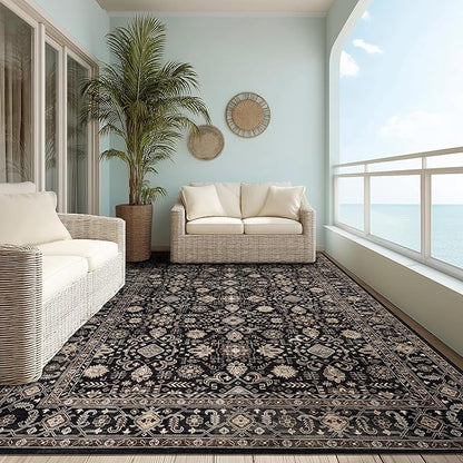 Area Rug Non Slip Machine Washable Ultra Soft Living Room/Bedroom/Kitchen/Outdoor/Classroom Black Gold, 10'×14'