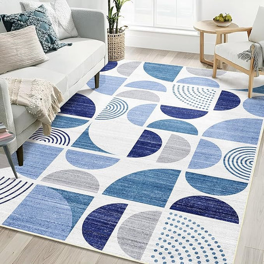 MUJOO 5x7 Area Rugs Washable,Blue Boho Rugs for Living Room Bedroom Playroom,Large Throw Floor Carpet Non Slip Soft Modern Abstract Navy Blue