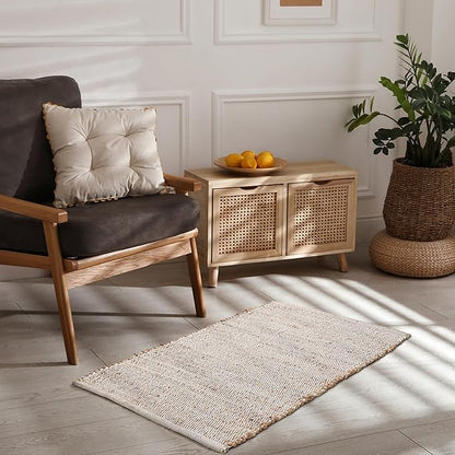 Savi Home Jute Cotton 24 x 36 Hand Woven Natural Farmhouse Area Rug for Living Room Bedroom Kitchen Hallway Entryway- Rustic Vintage Bohemian Decor