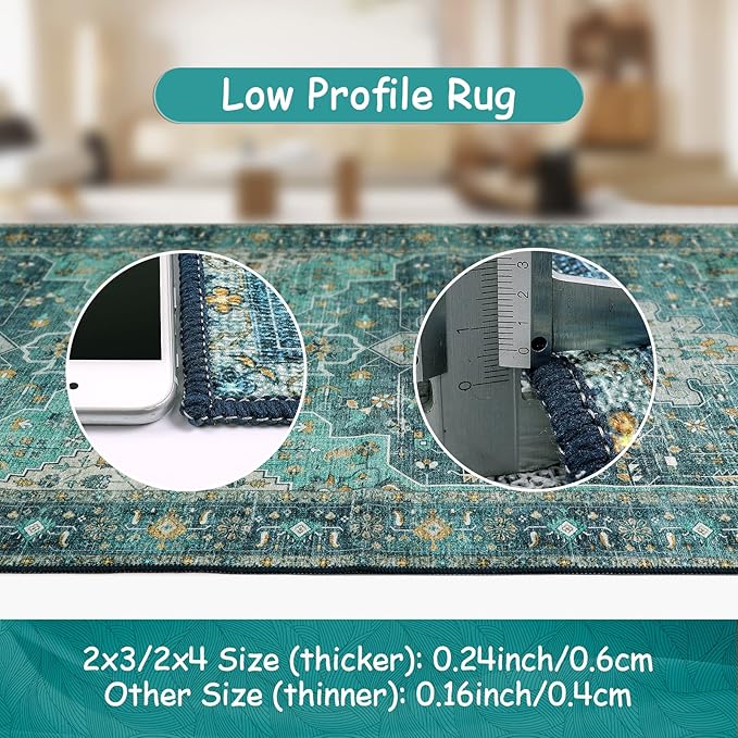 Moynesa Ultra-Thin Washable Teal Non Slip Bathroom Rug - 2x6 Laundry Room Mat, Machine Washable Non-Slip Pet Friendly Carpet Runner for Camper RV Foyer Kitchen Hallway