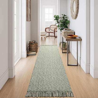 Collive Long Hallway Rug 2.6' x 10' - Washable Indoor Olive Green Cream Braided Woven Kitchen Rugs Low-Profile Door Floor Carpet for Bedroom Doorway
