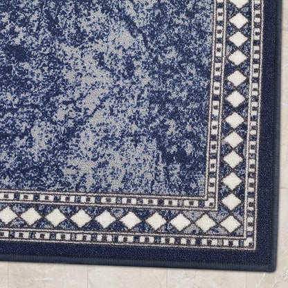 Antep Rugs Alfombras Modern Bordered 2x10 Non-Skid (Non-Slip) Low Profile Pile Rubber Backing Indoor Area Runner Rugs (Navy Blue, 2' x 10')