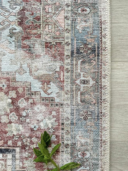 Fame Living Faded Oushak Rug, Turkish Vintage Floral Pastel Large Oversized Area Rugs for Living Room Dining Bedroom Kitchen Bathroom Nursery (848CrNv, 2' x 3')