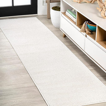 JONATHAN Y Haze Solid Low-Pile Cream Runner Rug 2x16, Coastal,Bohemian,Minimalist,Classic, Easy-Cleaning for Living Room,Bedroom,Kitchen,Pet Friendly,Non-Shedding (SEU100T-216)