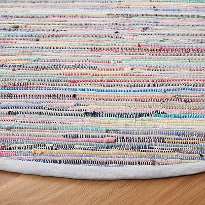 SAFAVIEH Rag Rug Collection 6' Round Grey/Multi RAR121M Handmade Boho Stripe Cotton Area Rug